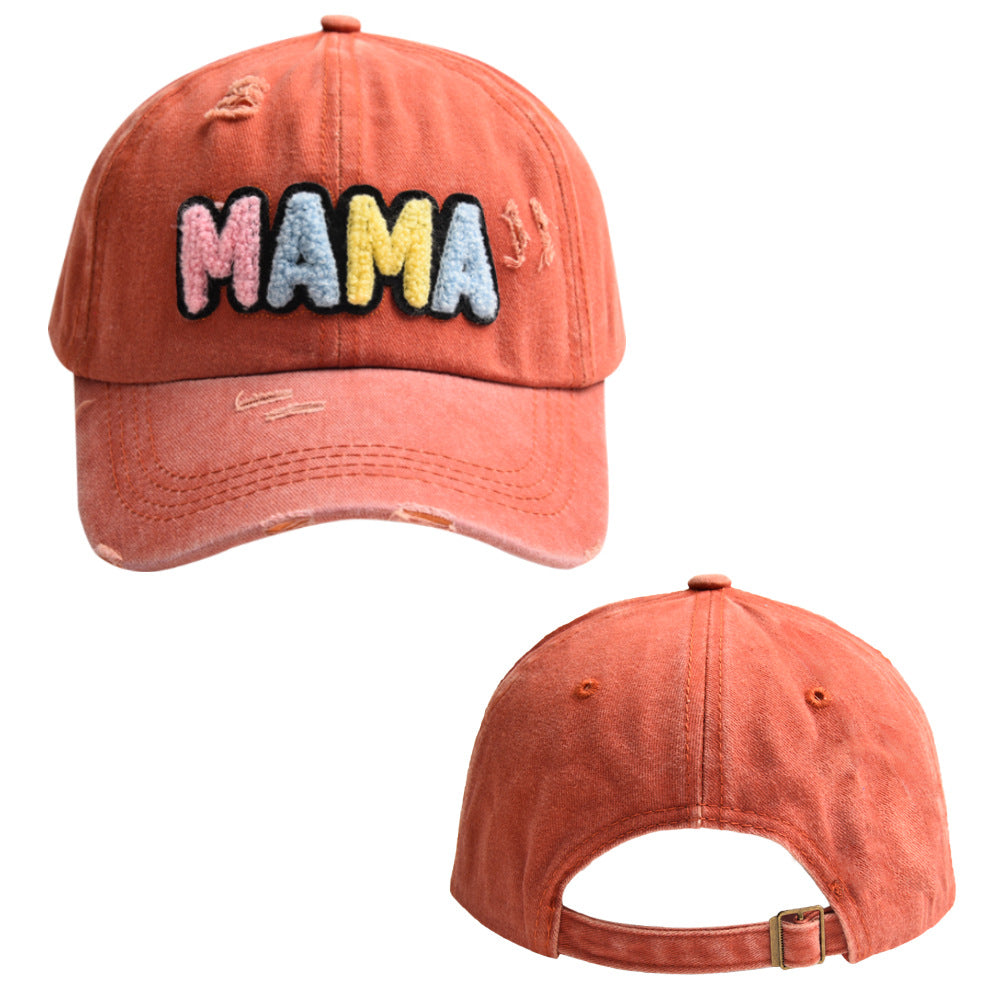 Wholesale MAMA Embroidered Cotton Baseball Hat Mother's Day Worn Washed Horsetail Hat ACC-HT-WenRan001