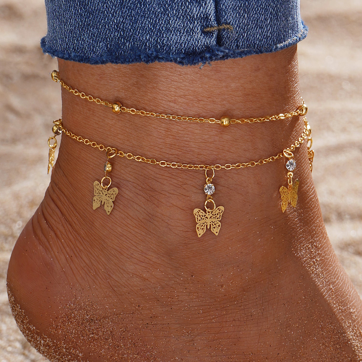 Wholesale Retro Beach Pineapple Pearl Layered Anklet Set For Women Fashion Jewelry Accessory Gift