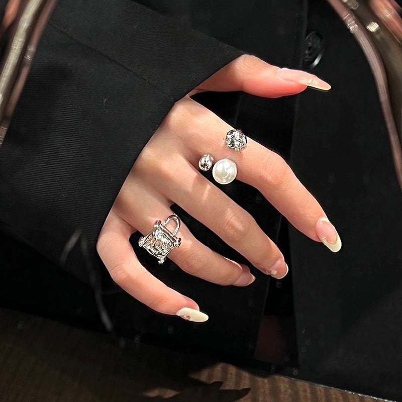 Wholesale Irregular Lava Pearl Open Ring Adjustable Rings ACC-RS-JiuHao015