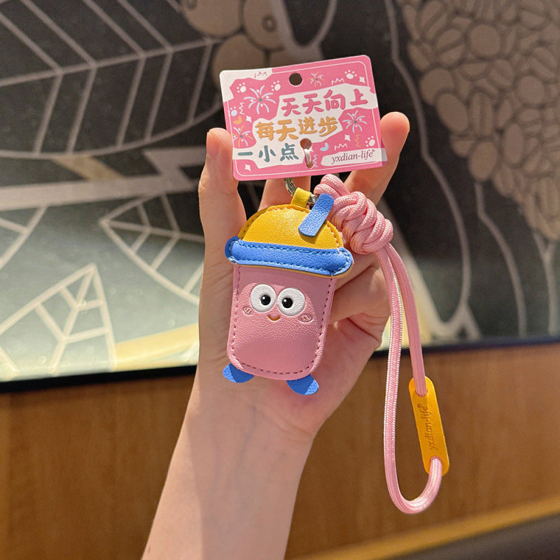 Wholesale Cute Milk Bottle Leather Keychain Cartoon Bag Charm Pendant For Car Keys Couple Gift