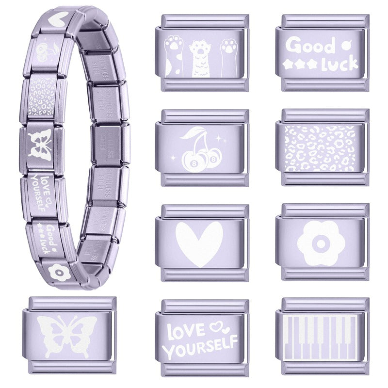 Wholesale Italian Charm Bracelet 9mm DIY Splicing Light Purple Series Stainless Steel Composable Bracelet