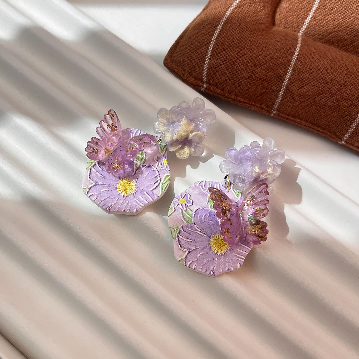 Wholesale Resin Purple Butterfly Flower Earrings Boutique Fashion Jewelry Accessory For Women