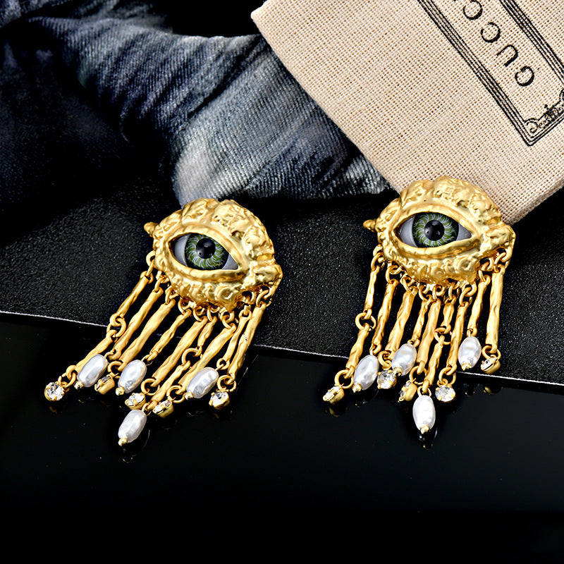 Wholesale vintage devil eye tassel alloy earrings ACC-ES-Jiuj006