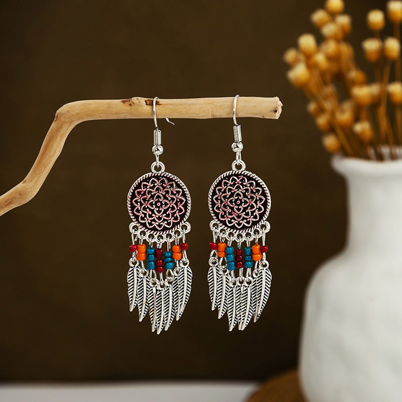 Wholesale Turquoise Earrings Bohemian Feather Tassel Drop Earrings ACC-ES-MDD014