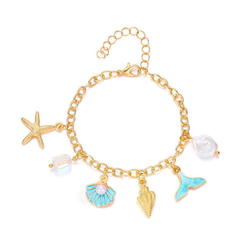 Wholesale Bohemian jewelry starfish shell pearl pendant bracelet