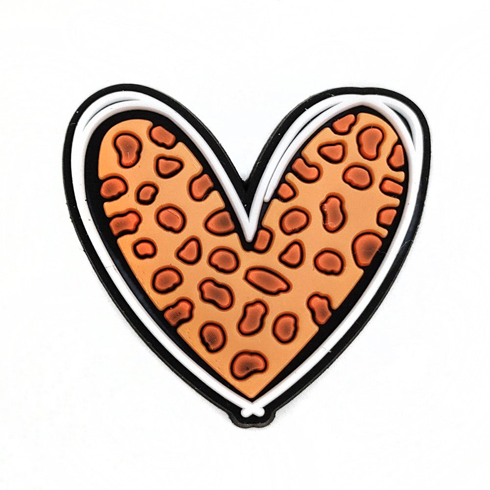 Wholesale 10pcs Leopard Print Coffee Cup Dog Claw Love PVC Soft Adhesive Hole Shoes Buckles ACC-SC-WanX002