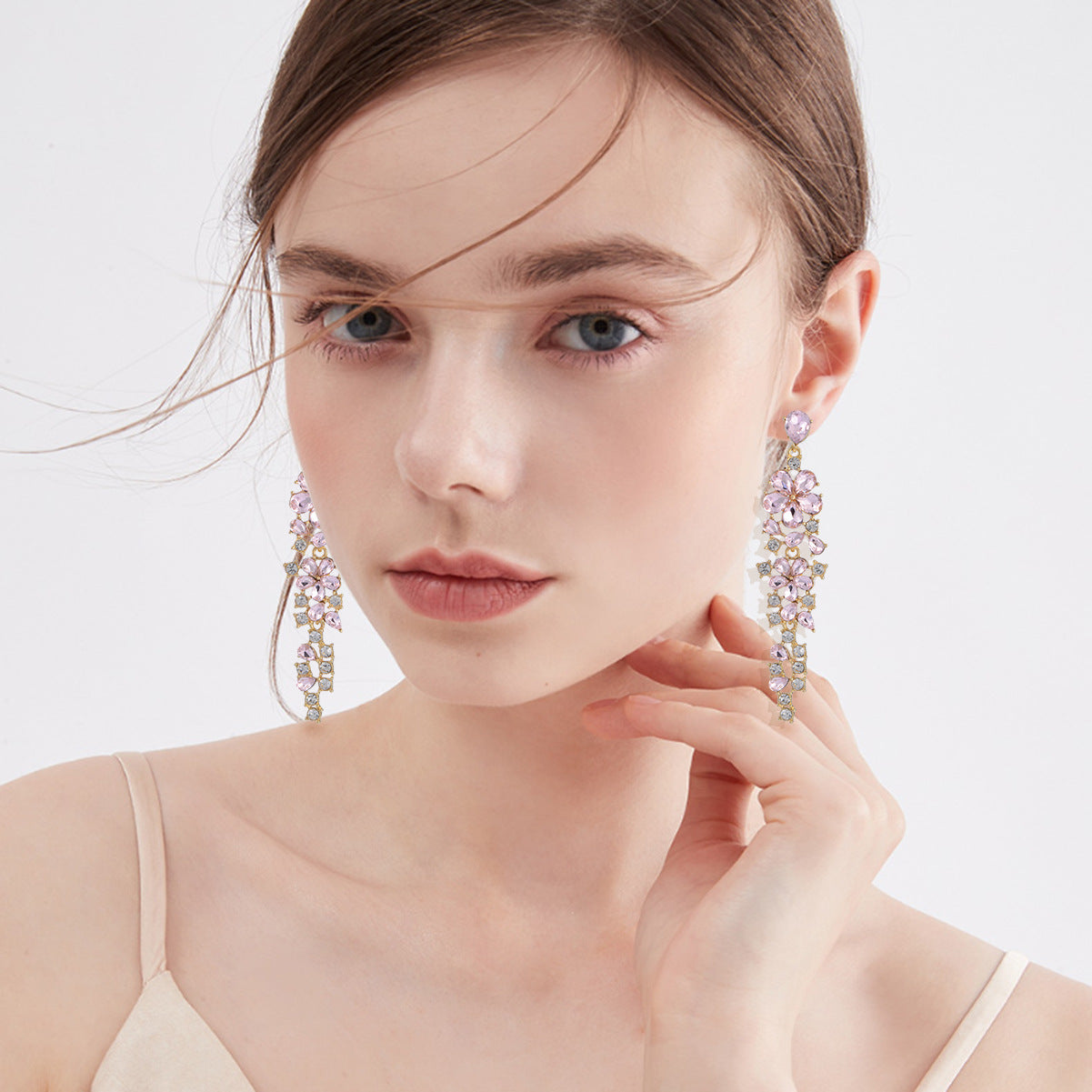 Wholesale Long Colorful Zircon Tassel Earrings Flower Earrings ACC-ES-YiN005