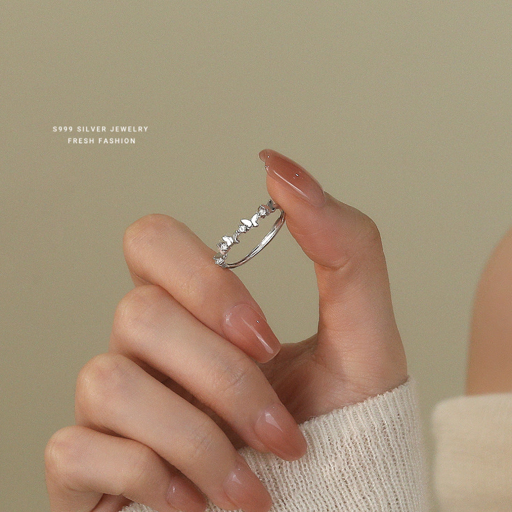 Wholesale s999 sterling silver adjustable flash drill ring