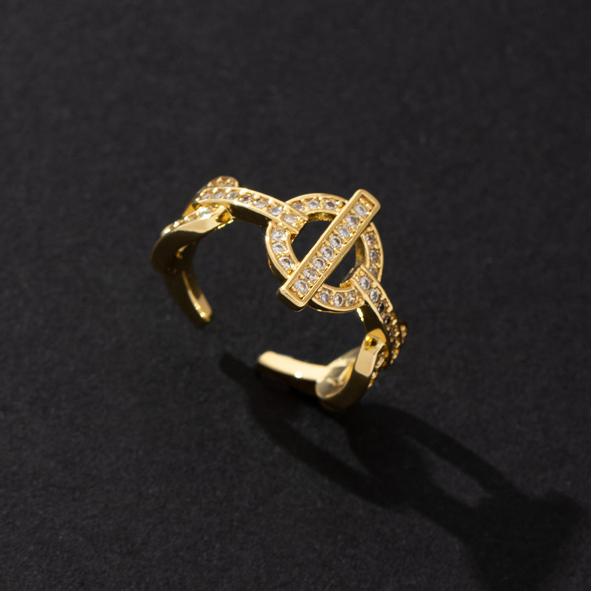 Wholesale European American Style Horseshoe Buckle Zircon Open Ring Gold Plated Copper Fashion Jewelry Accessory Gift Boutique Resale