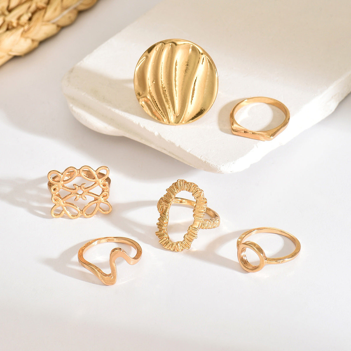 Wholesale Geometric Hollow Metal Polished Ring Set