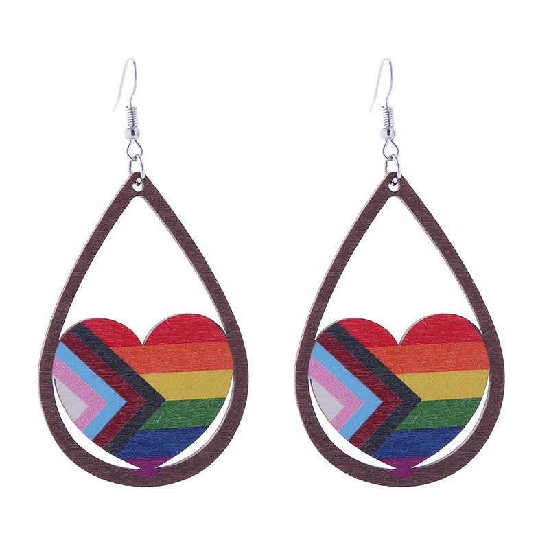 Wholesale Seven Color LOVE Rainbow Wooden Earrings