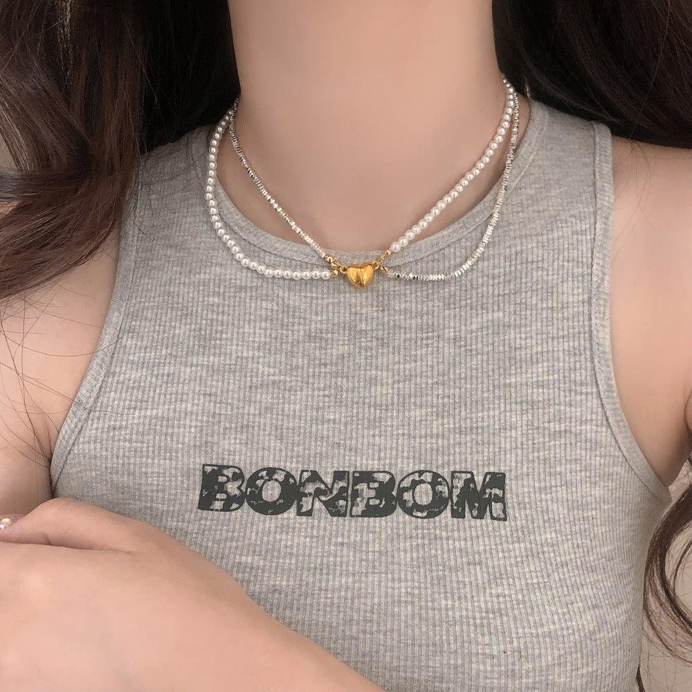 Wholesale Retro Style Broken Silver Pearl Magnetic Love Necklace