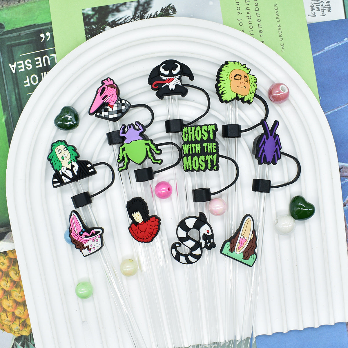 Wholesale Random 100pcs Dark Style 10mm PVC Soft Straw Tube Cap ACC-SCR-RYY100