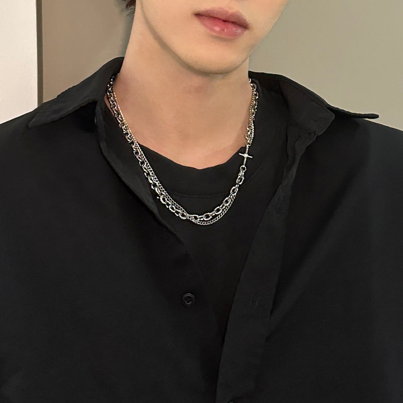 Wholesale Titanium Steel Double Layer Non-fading Necklace Sweater Sweater Chain Men Necklaces ACC-NE-Meihun002