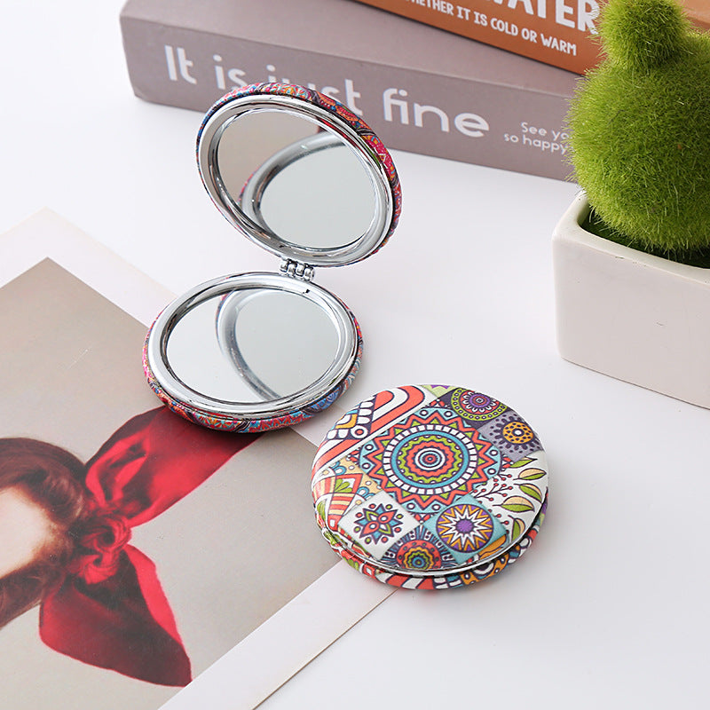 Wholesale Retro Bohemian Portable Round Double Sided Pu Bread Mirror ACC-MR-Haic003