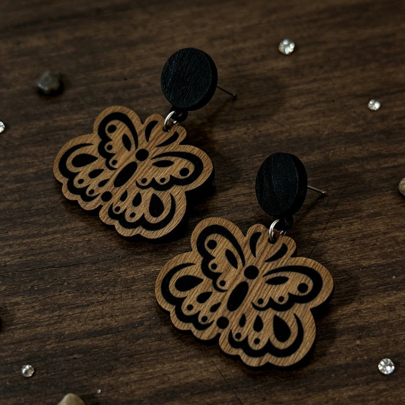 Wholesale Retro Wooden Butterfly Earrings Bohemian Fashion Jewelry Accessory Gift