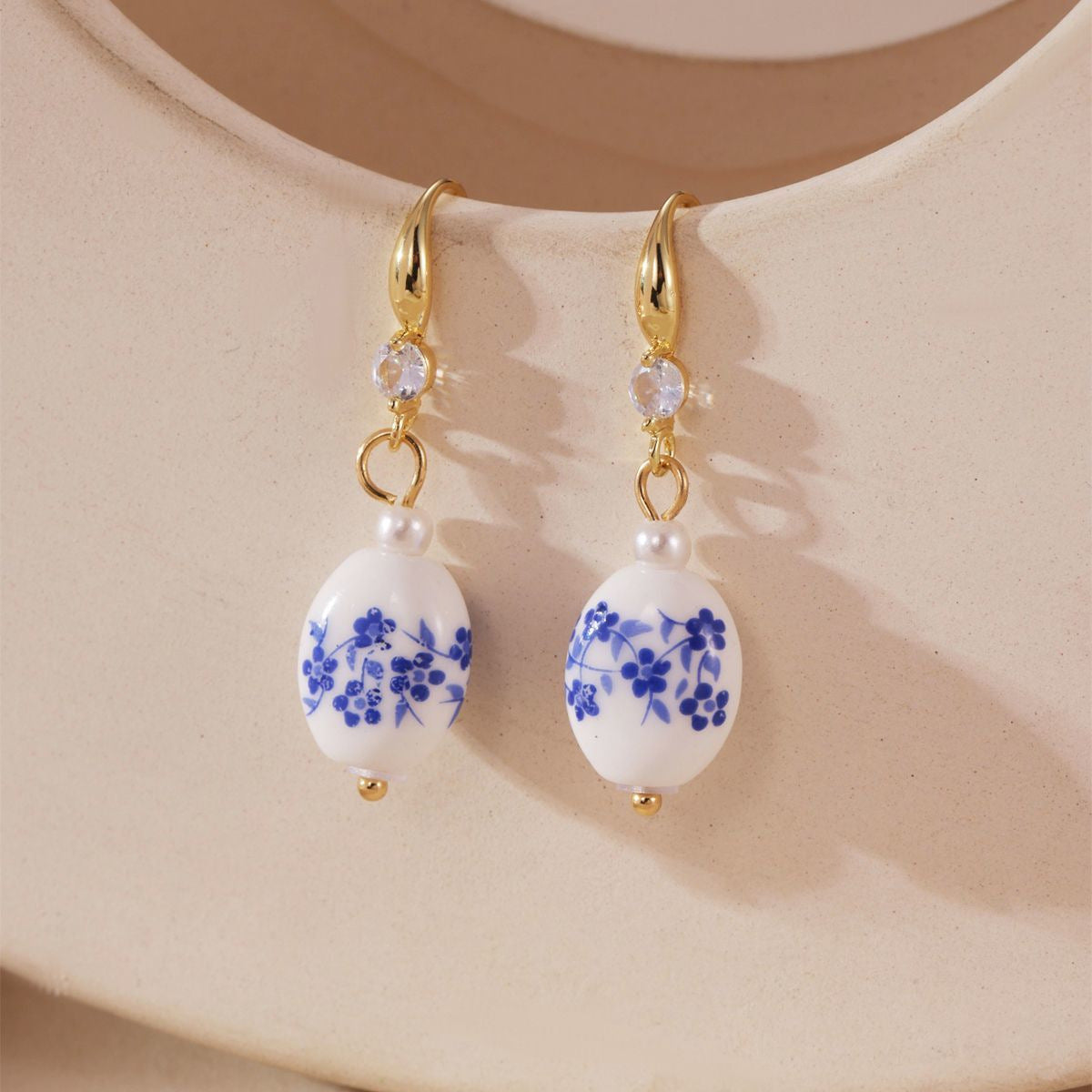 Wholesale Cup and Plate Shaped Ceramic Blue and White Porcelain Earrings