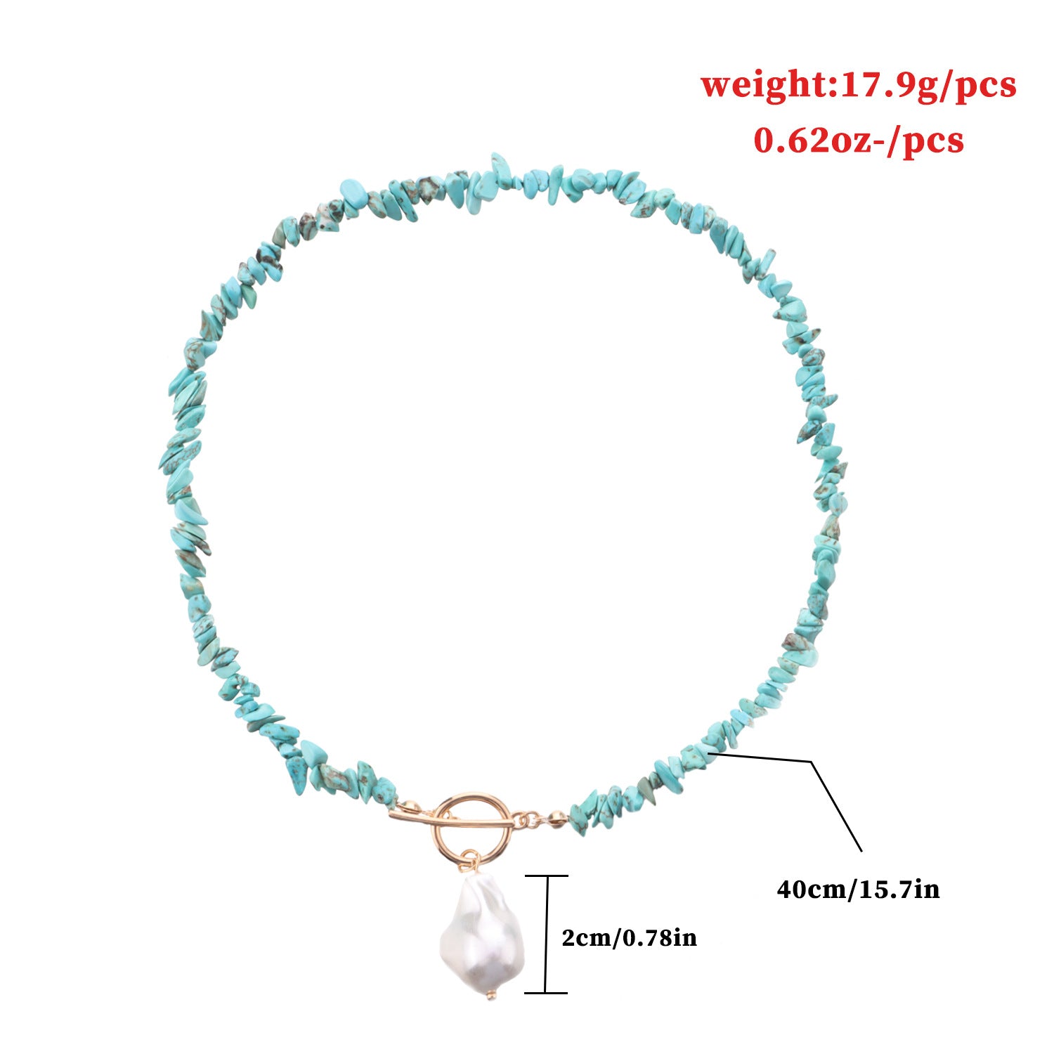 Wholesale Trendy Green Turquoise Irregular Pearl Necklace Alloy Jewelry Accessory