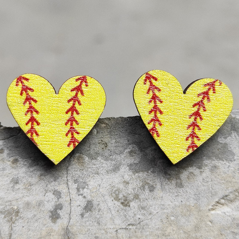 Wholesale Event sports jewelry heart-shaped Sports Baseball earrings
