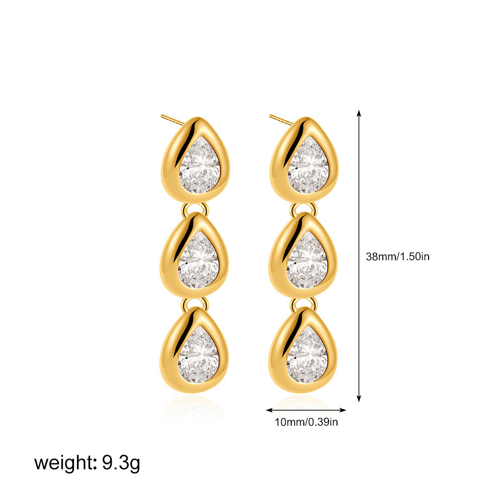 Wholesale 18K gold zircon water drop earrings retro long transparent tassel earrings