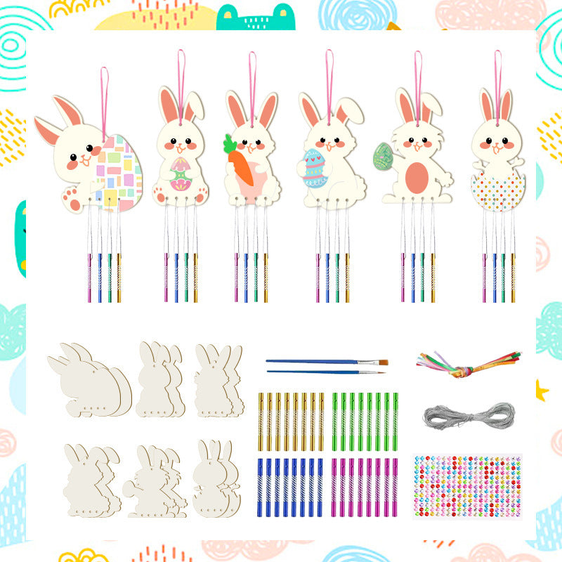 Wholesale  Easter Craft Wooden Wind Chimes Bell DIY suit