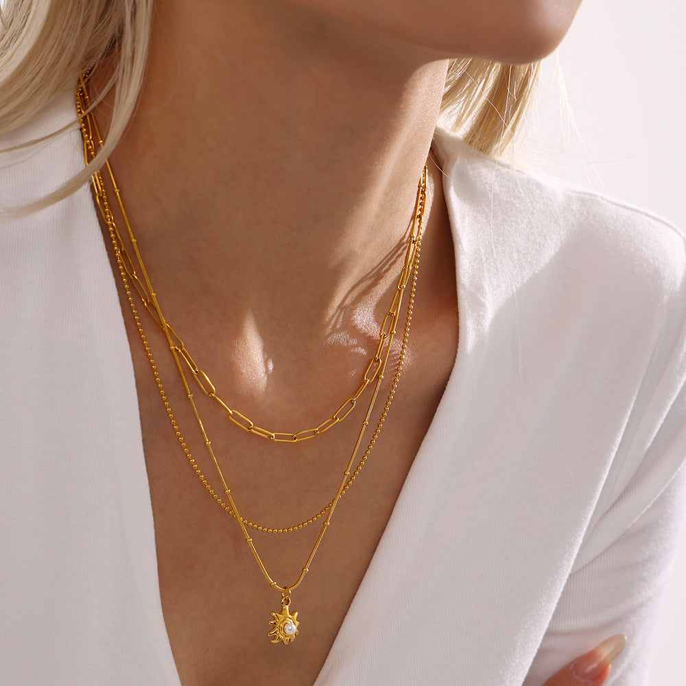 Wholesale Stainless Steel  Sunflower Beads Collarbone Necklace