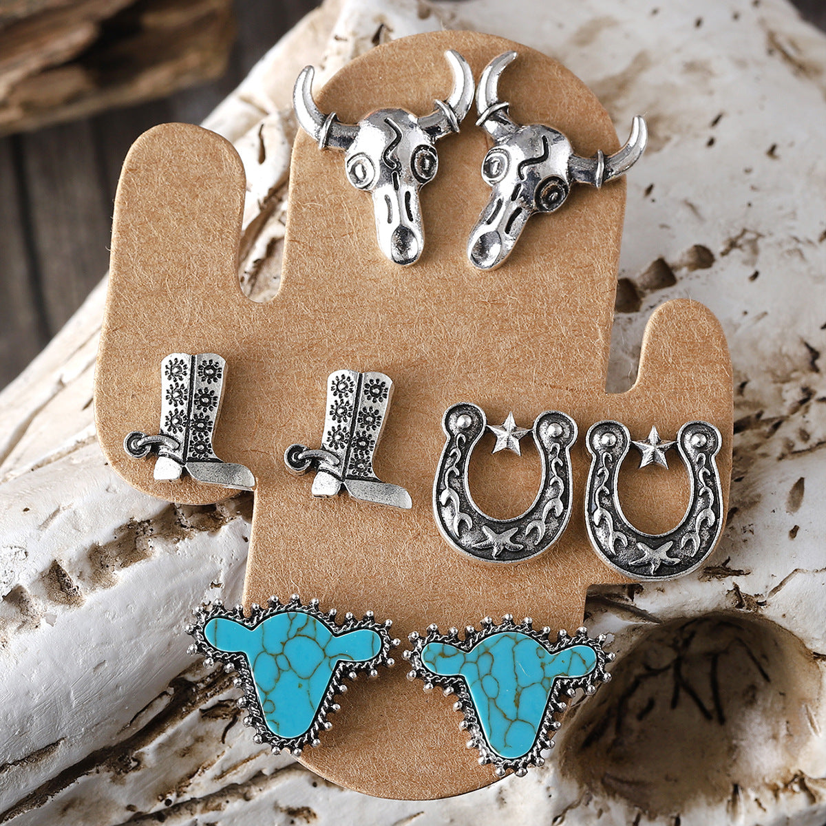 Wholesale Boots Hat Earrings Turquoise Cactus Four-piece suit