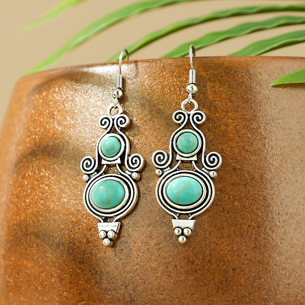 Wholesale Retro Bohemian Turquoise Alloy Earrings Party Wear Fashion Accessory