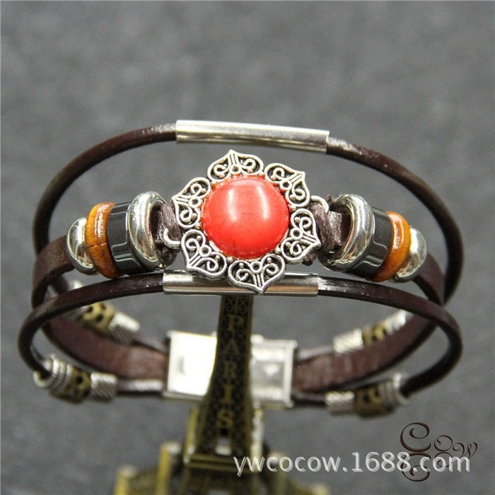 Wholesale Handwoven Leather Turquoise Bracelet Men Unisex Trendy Jewelry Accessory