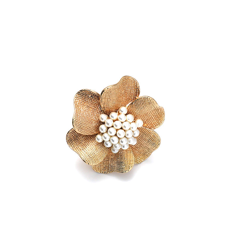 Wholesale Vintage Metal Alloy Pearl Flower Open Rings ACC-RS-KaiQing003