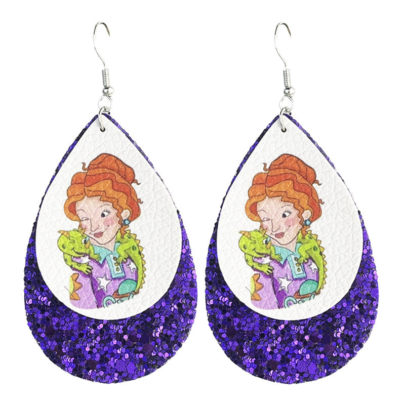 Wholesale 2 Pairs/pack Leather Printed Cute Teacher Reading Earrings ACC-ES-HY216