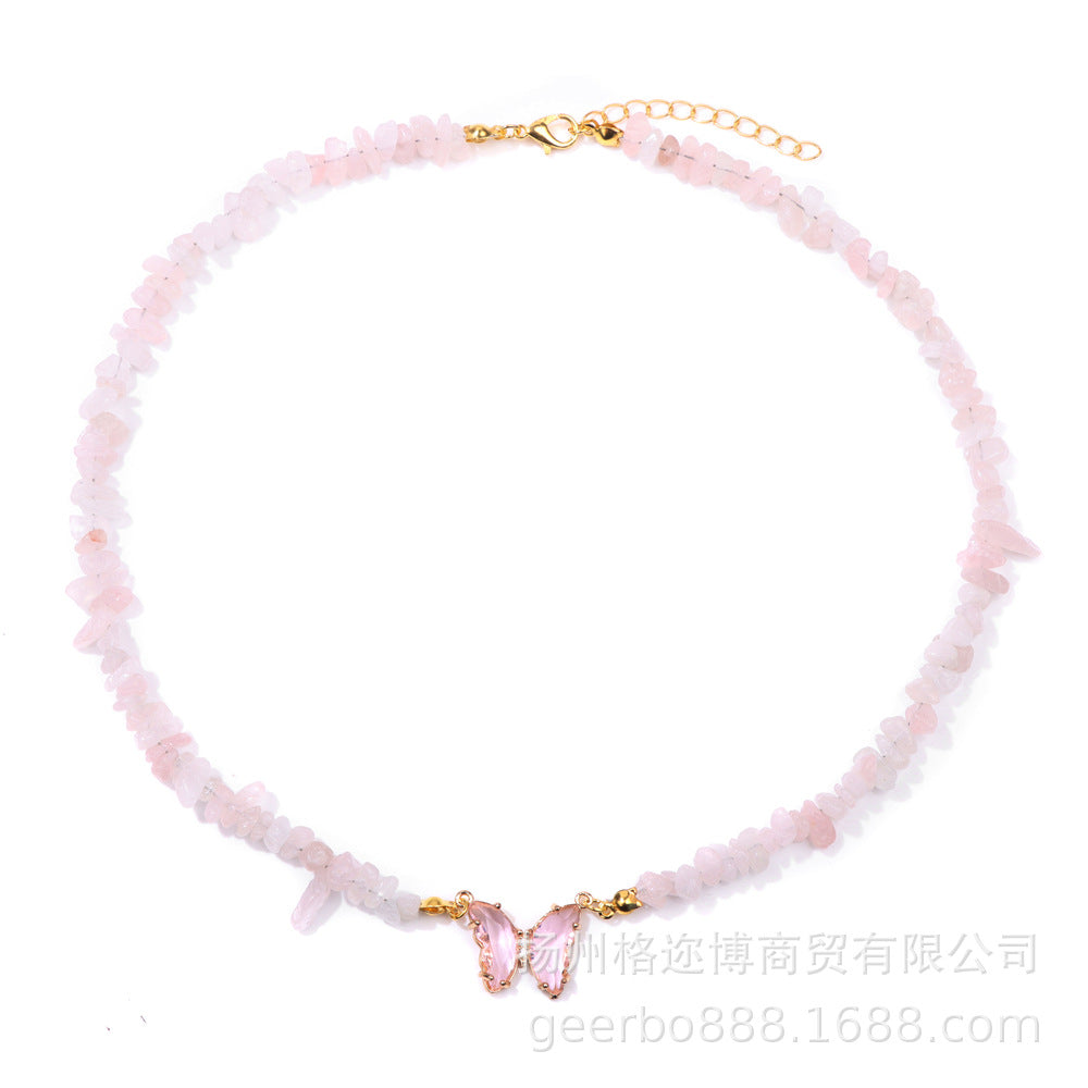 Wholesale Natural Color Stone Handmade Crystal Butterfly Pendant Necklaces ACC-NE-GEB001