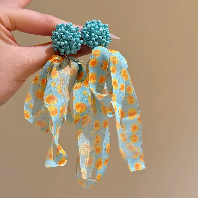 Wholesale Colorful fabric beaded summer earrings
