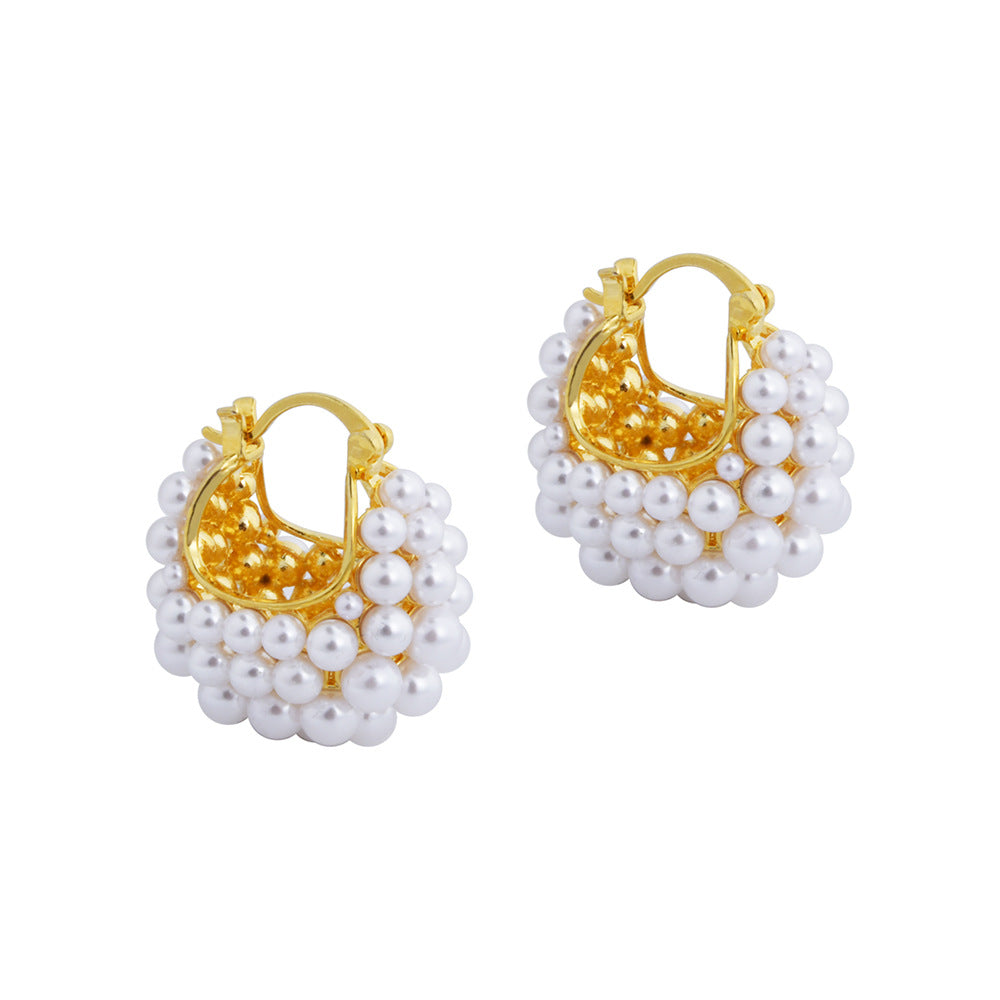 Wholesale  Pearl Basket Ear Buckle  Light Luxury  Earrings