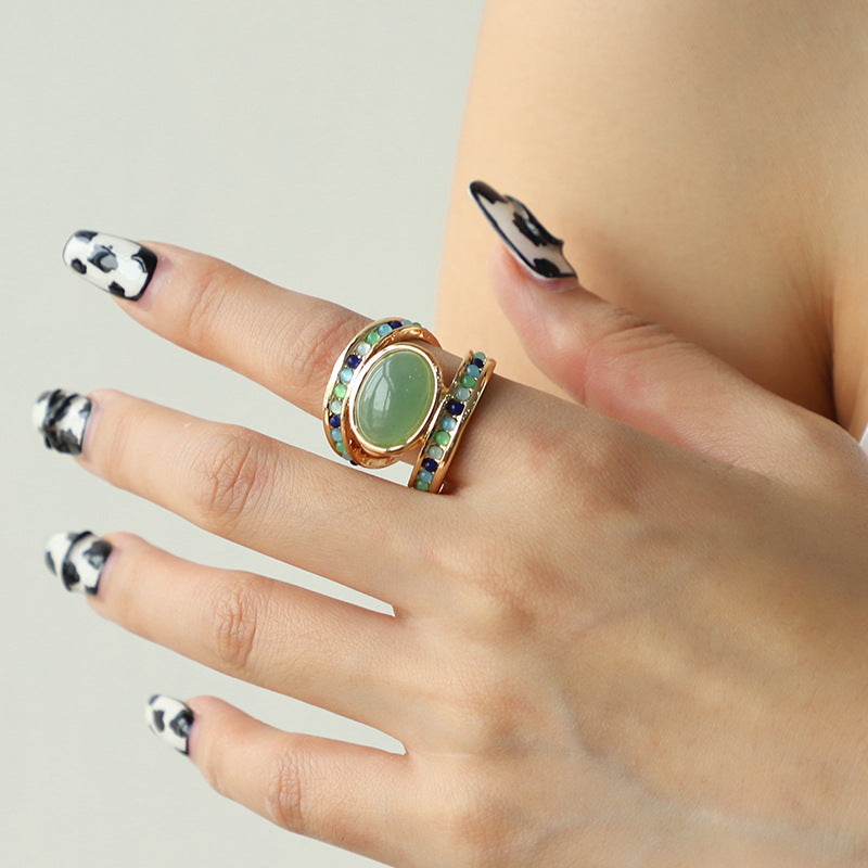 Wholesale Vintage Style Simulated Turquoise Tiger Eye Ring - Fashion Jewelry Accessory for Boutique Resale