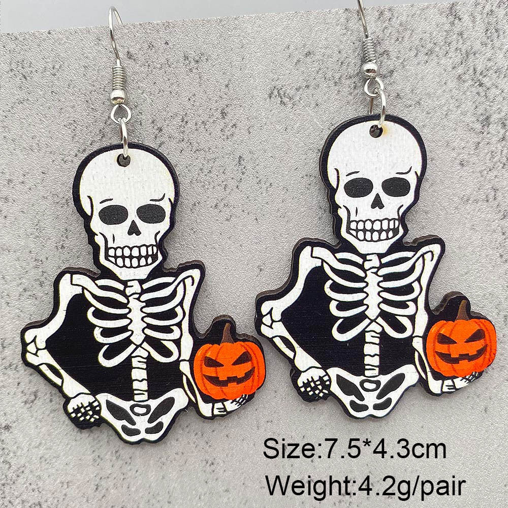 Wholesale  Halloween jewelry cartoon bat ghost pumpkin wood earrings