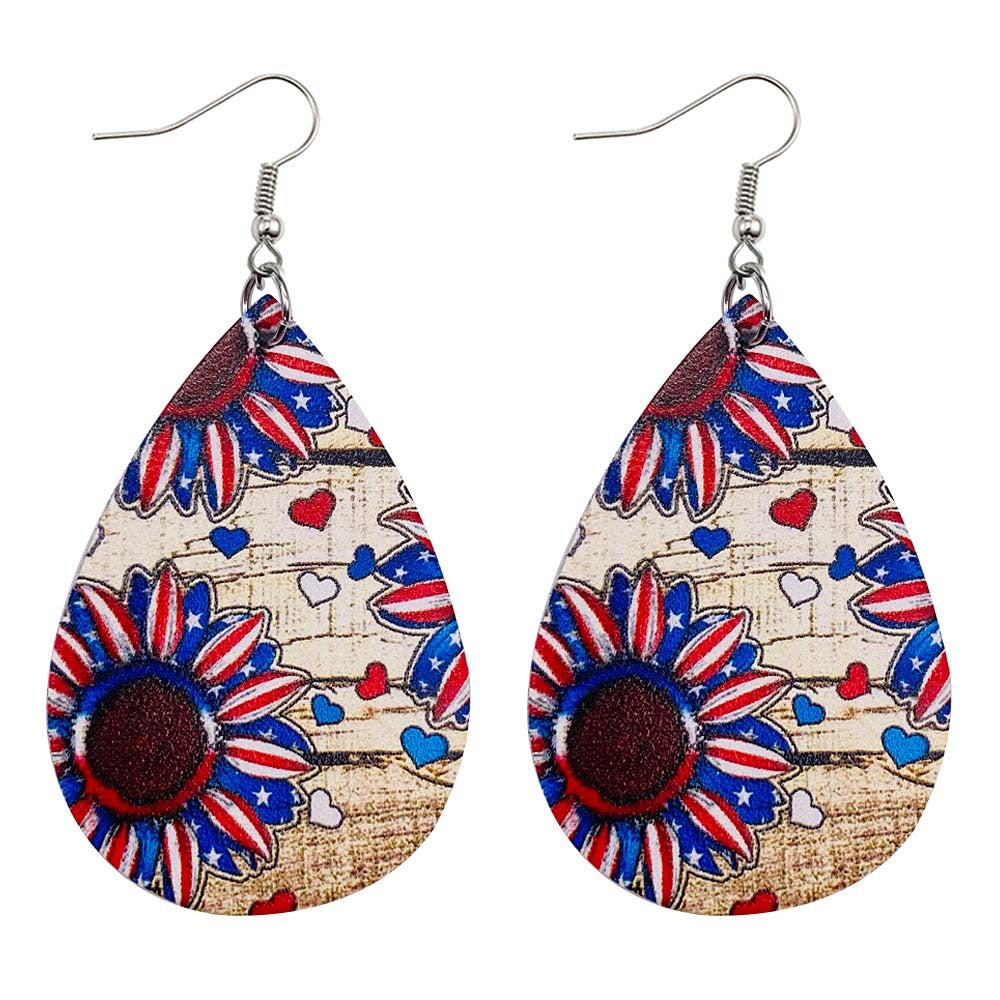 Wholesale American Independence Day Cross Football Leather Earrings ACC-ES-CY023