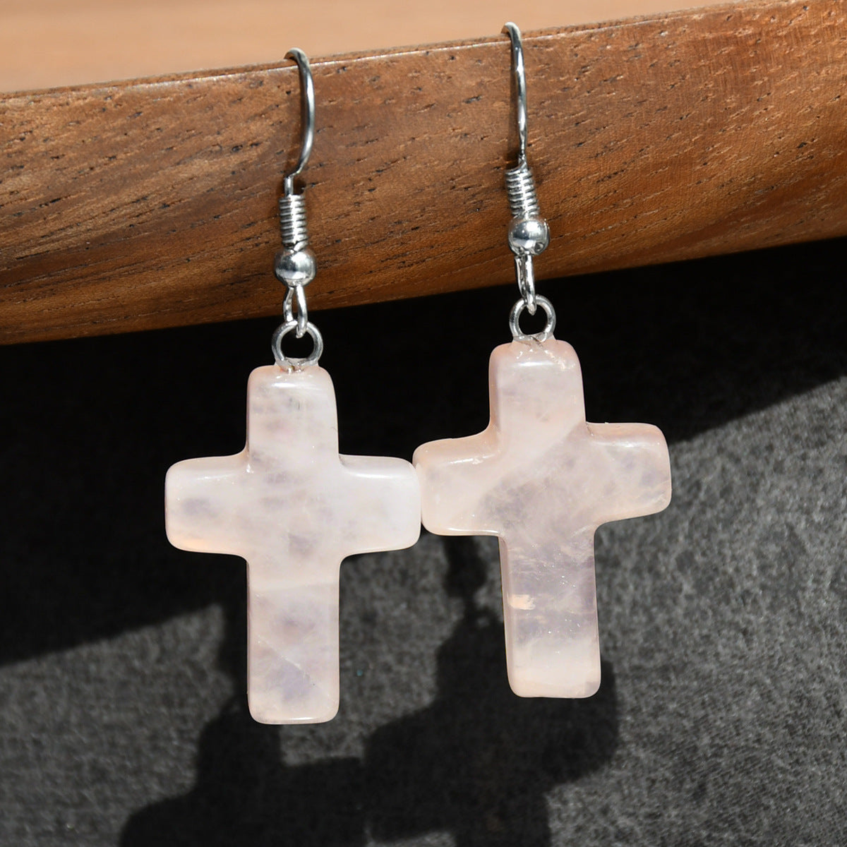 Wholesale Green Aventurine Cross Pendant Earrings Retro Style Handmade Fashion Accessory for Women Gift