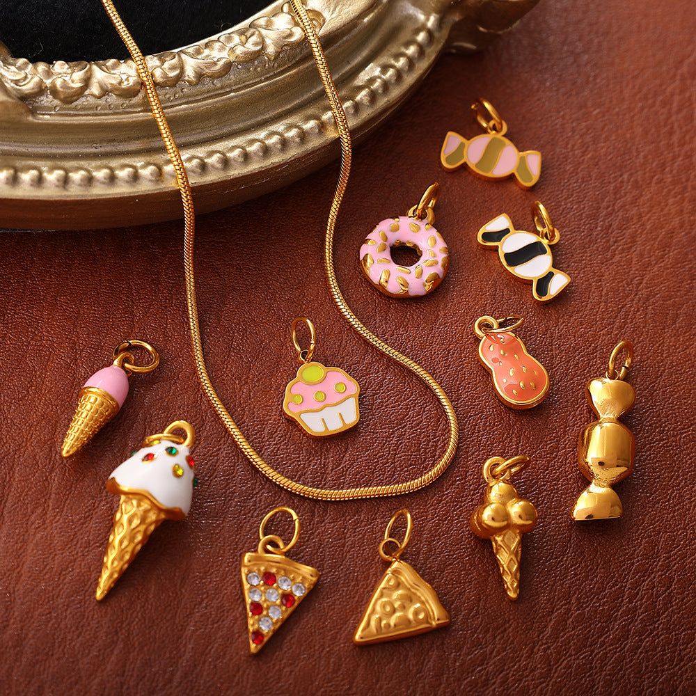 Wholesale  Food Series Ice Cream Donut Cake Titanium Steel Pendant DIY Necklace Bracelet Jewelry Accessories Cute