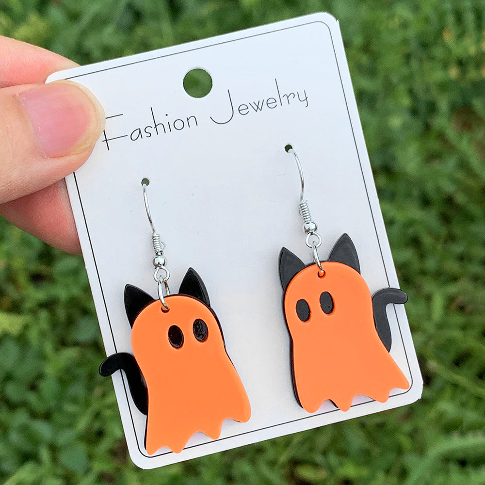 Wholesale  Acrylic Orange Purple Ghost Cat Earrings
