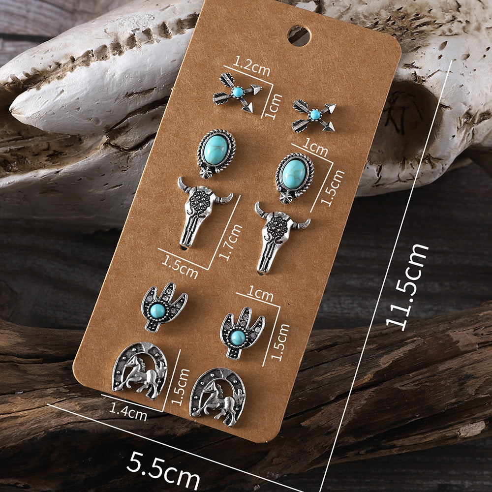 Wholesale Cute turquoise earrings set round bead flower cat claw earrings