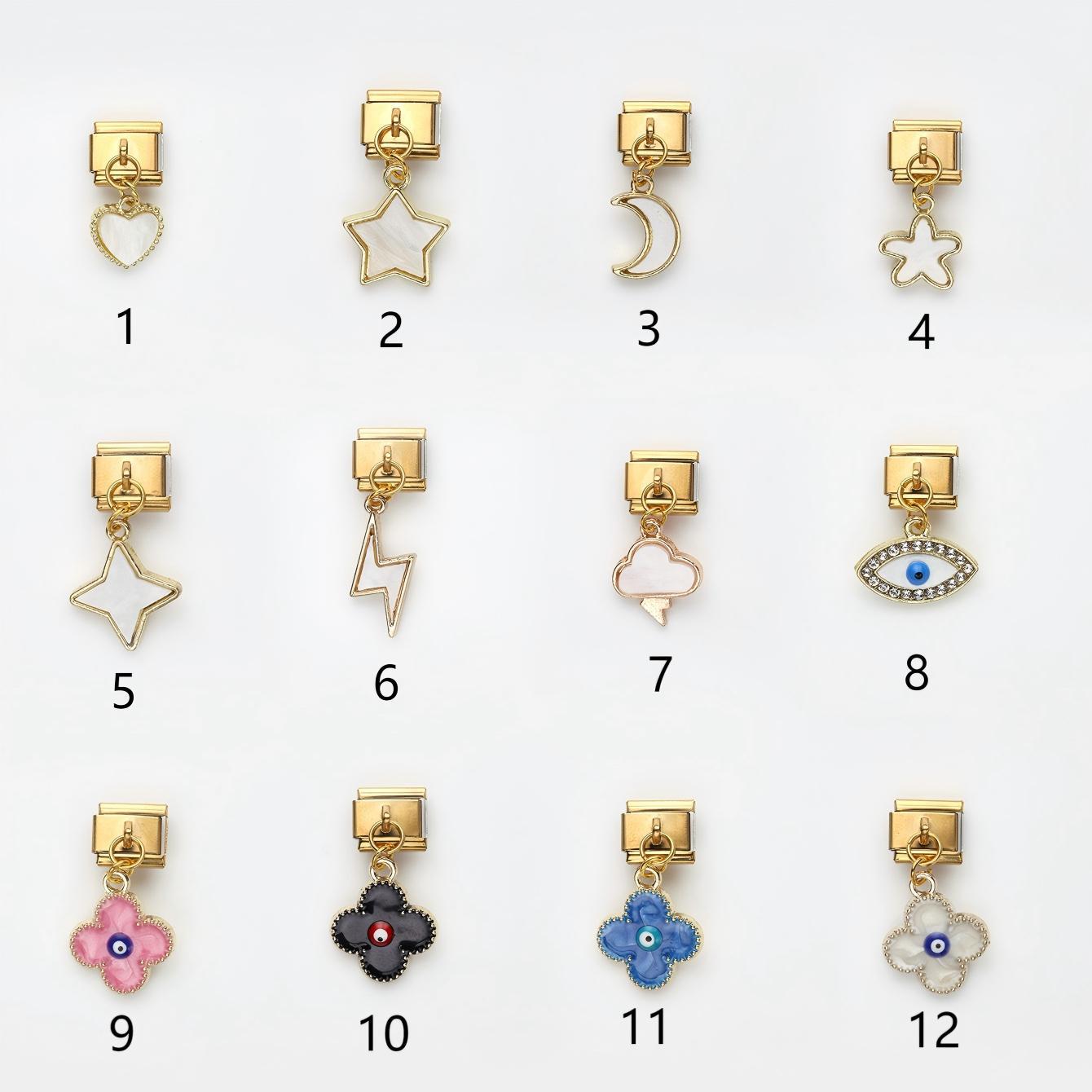 Wholesale 10pcs Italian Charm Bracelet 9mm DIY Splicing Star Moon Four Leaf Clover Stainless Steel Composable Bracelet