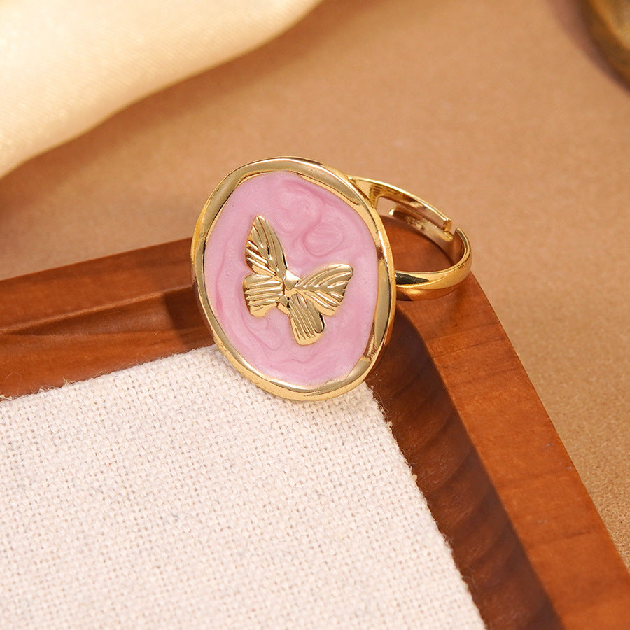 Wholesale butterfly oil drop ring holiday style stainless steel  ring