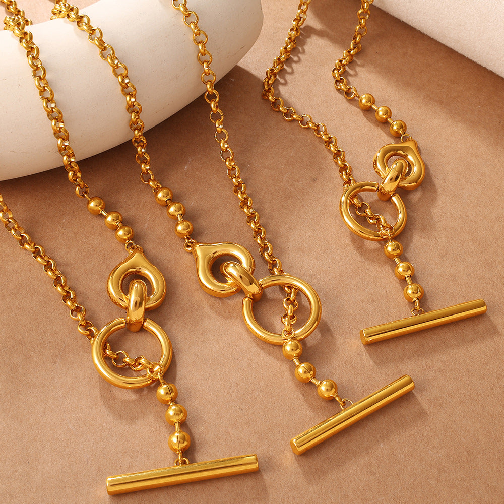Wholesale Metal buckle necklace,  light luxury gold round beads,  fashionable and versatile,  niche design sweater chain