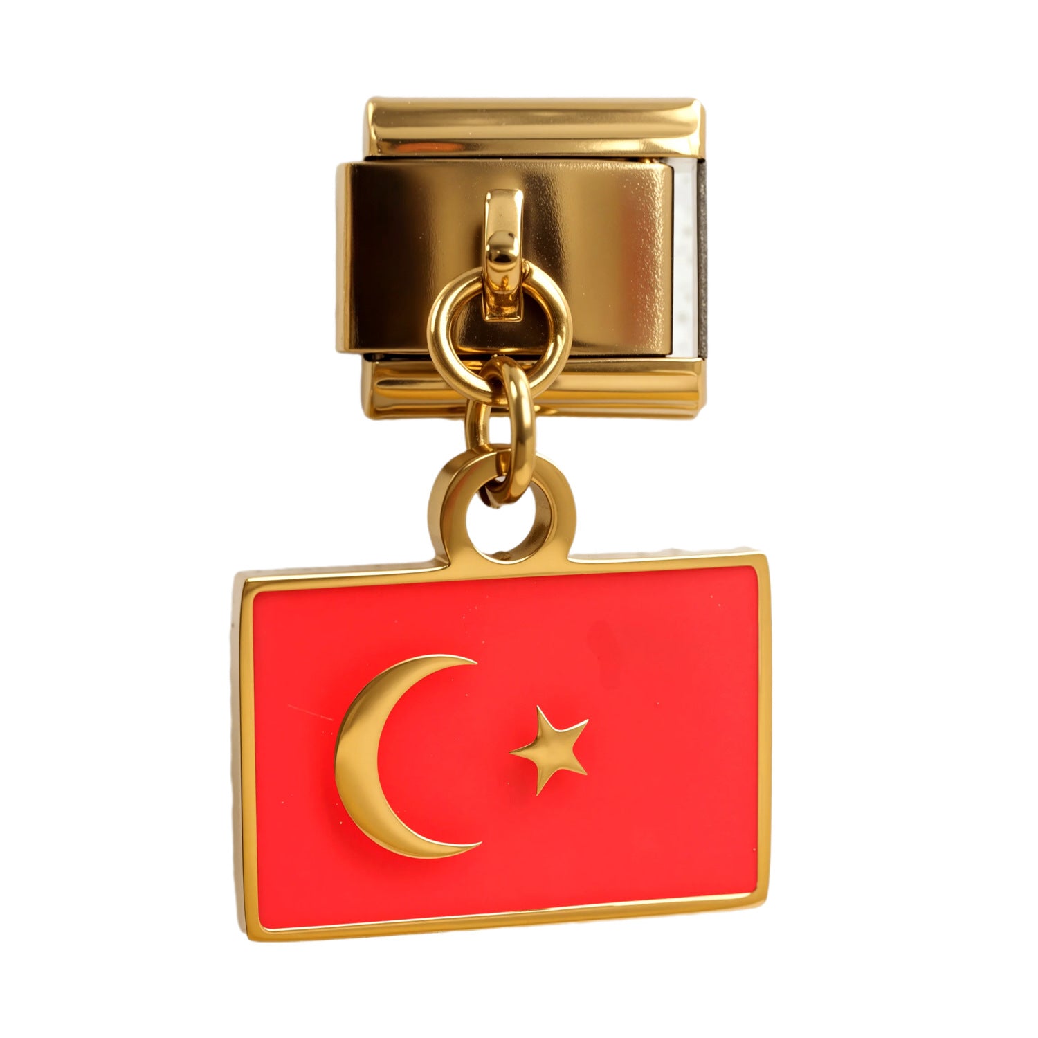 Wholesale 5PCS Italian Charm Bracelet Gold Flag Pendant Stylish Stainless Steel Jewelry Accessory