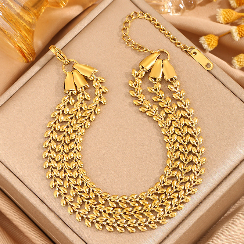 Wholesale Wheat Ear Three-Color Titanium Steel Bracelet for Women - Modern Fashion Accessory