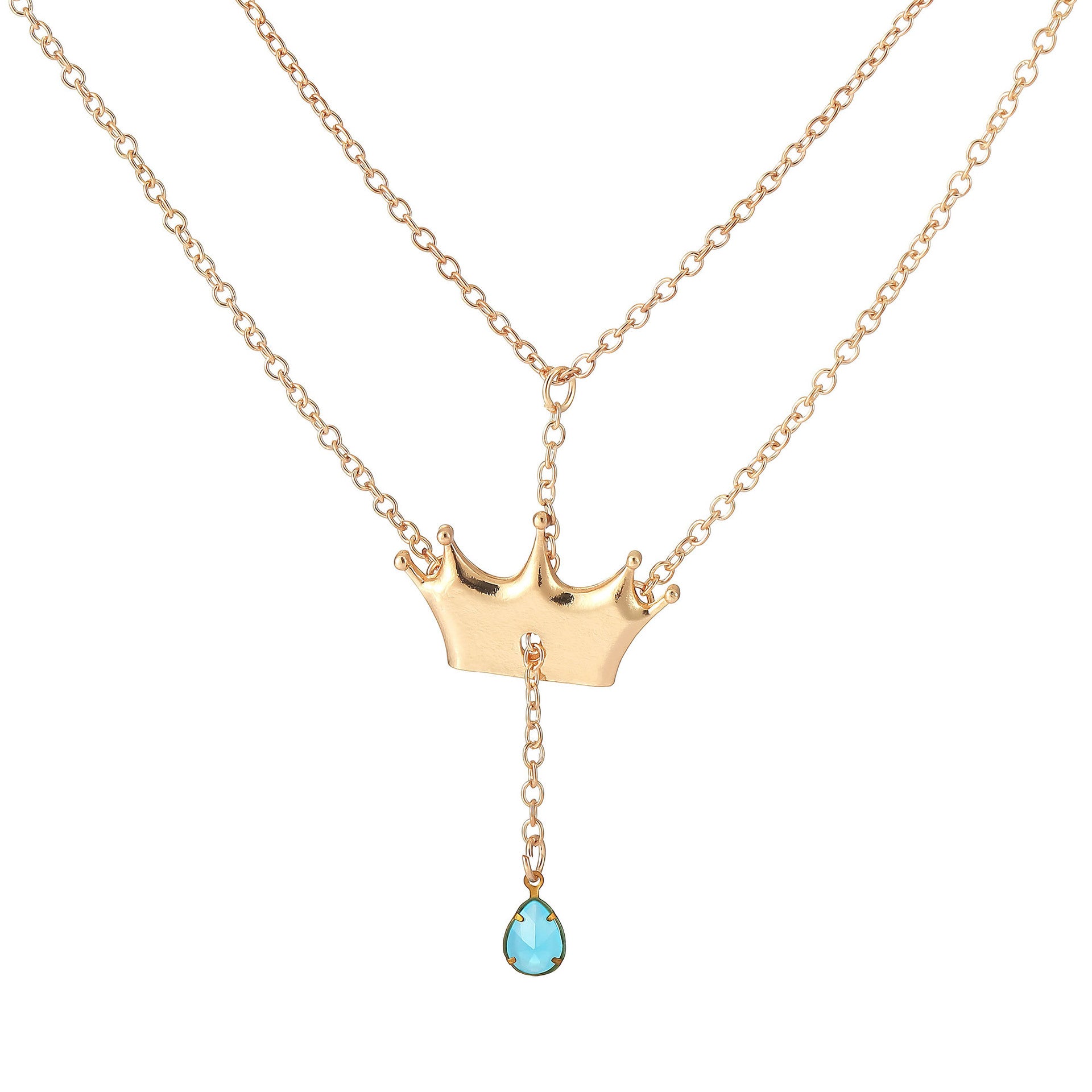 Wholesale  necklace fashion golden crown sapphire multilayer necklace