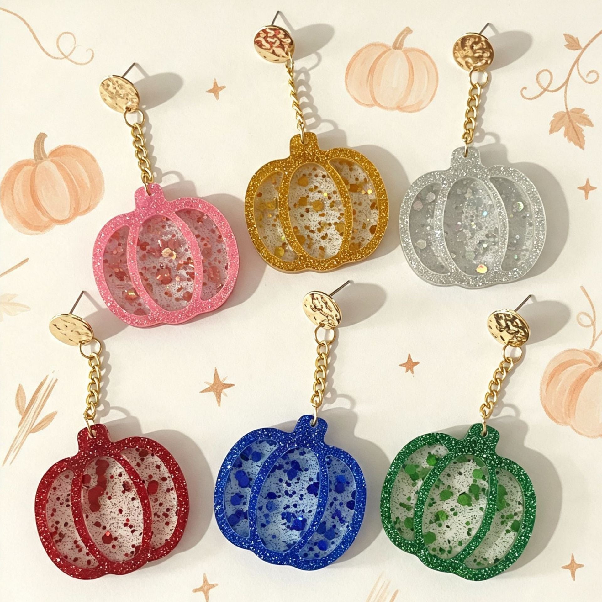 Wholesale Thanksgiving Pumpkin Glitter Acrylic Earrings Cute Holiday Party Fashion Jewelry Gift