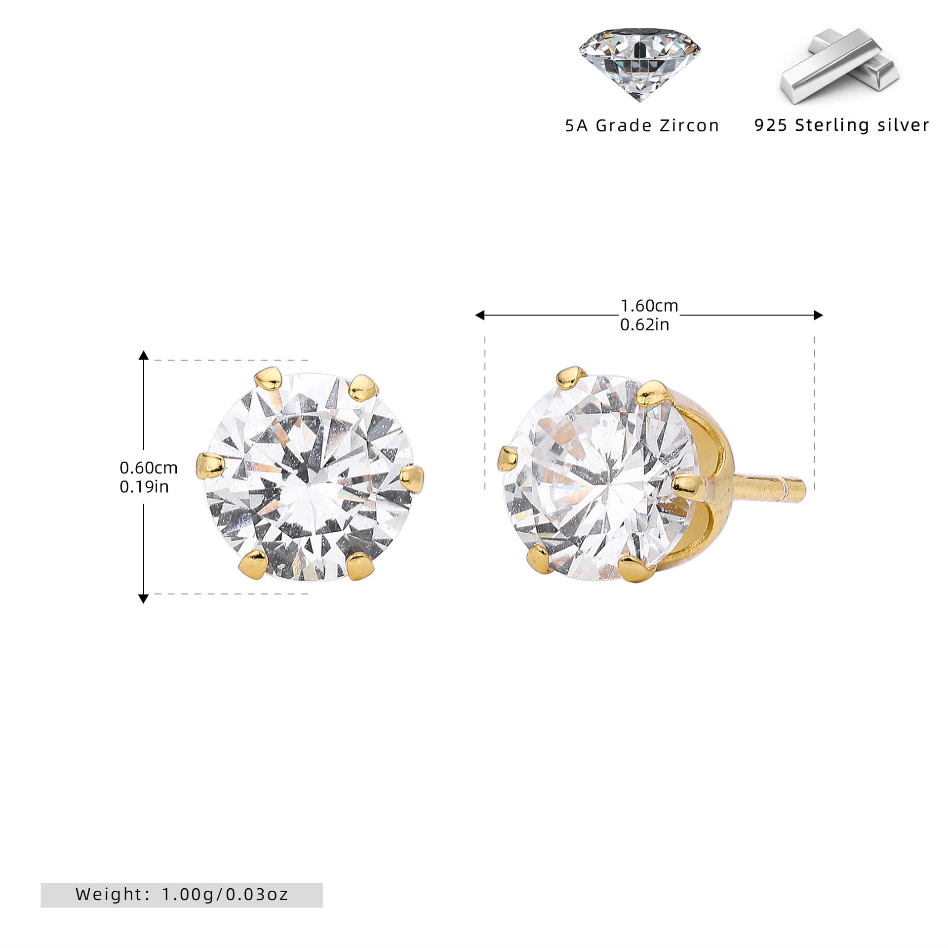 Wholesale s925 sterling silver earrings six-claw inlaid zircon earrings