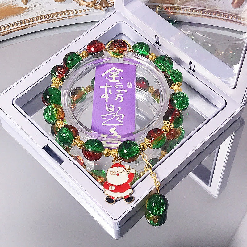 Wholesale Christmas Santa Tree Glass Bead Bracelet Handmade Unisex Jewelry Gift